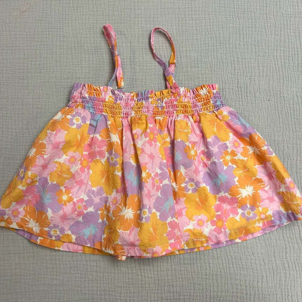 FabKids Girls Floral Print Smocked Sleeveless Crop Top